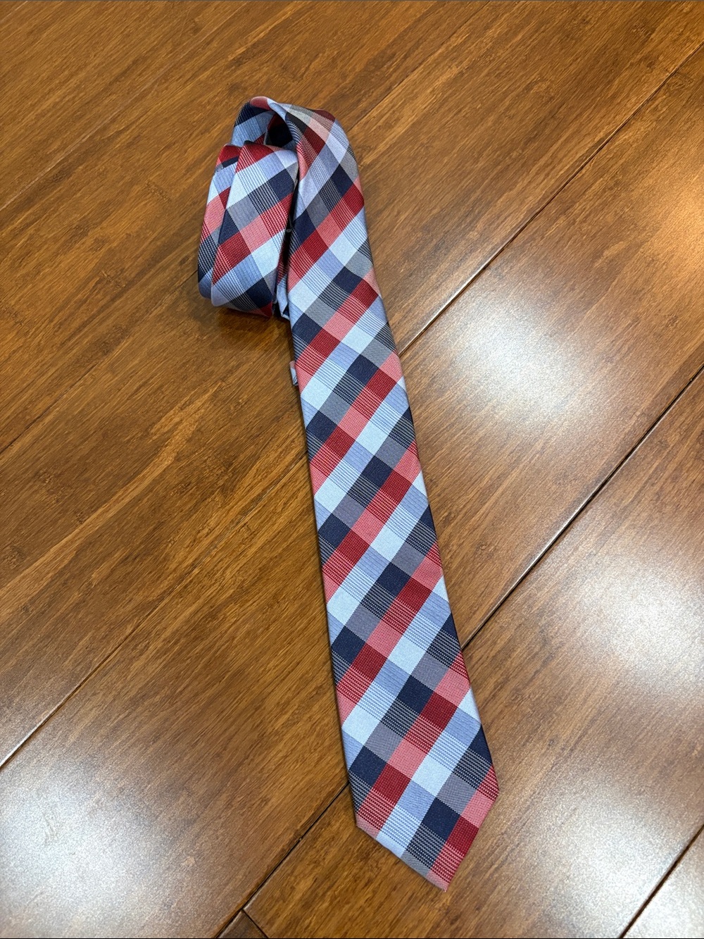 Bocara plaid silk  Red, Navy & White Check Men's Tie